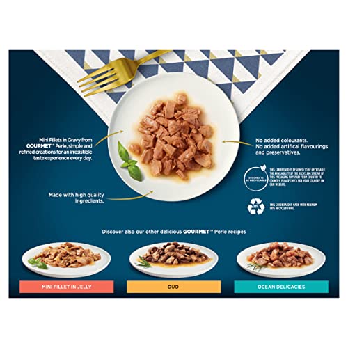 Gourmet Wet Cat Food Pouches in Gravy - Perle Chef's Collection 40 x 85g - Mix of Fish, Lamb, Duck, Turkey, Pet Food - Wet - Bulk Food, Cat Wet Food suitable for Adult and Senior Cats