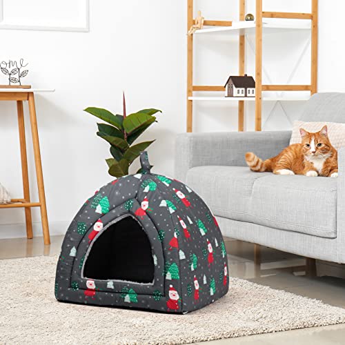 Hollypet Cat Bed Kitten Bed Self-Warming 2-in-1 Foldable Comfortable Igloo Triangle Pet Tent House