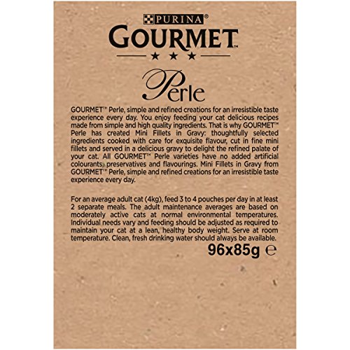 Gourmet Wet Cat Food Pouches in Gravy - Perle Chef's Collection 40 x 85g - Mix of Fish, Lamb, Duck, Turkey, Pet Food - Wet - Bulk Food, Cat Wet Food suitable for Adult and Senior Cats