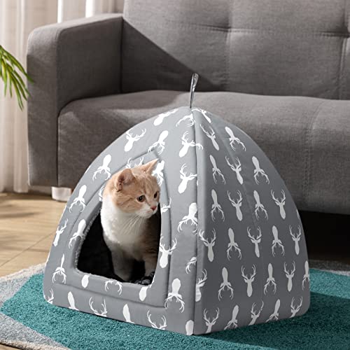 Hollypet Cat Bed Kitten Bed Self-Warming 2-in-1 Foldable Comfortable Igloo Triangle Pet Tent House