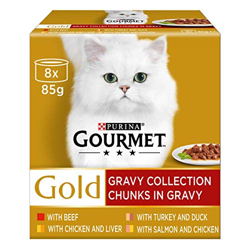 Gourmet Wet Cat Food Pouches in Gravy - Perle Chef's Collection 40 x 85g - Mix of Fish, Lamb, Duck, Turkey, Pet Food - Wet - Bulk Food, Cat Wet Food suitable for Adult and Senior Cats