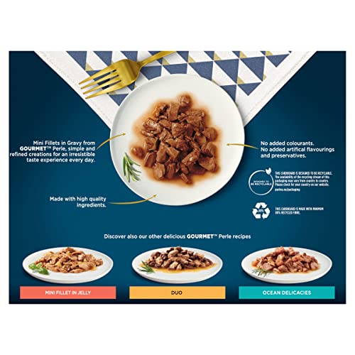 Gourmet Wet Cat Food Pouches in Gravy - Perle Chef's Collection 40 x 85g - Mix of Fish, Lamb, Duck, Turkey, Pet Food - Wet - Bulk Food, Cat Wet Food suitable for Adult and Senior Cats