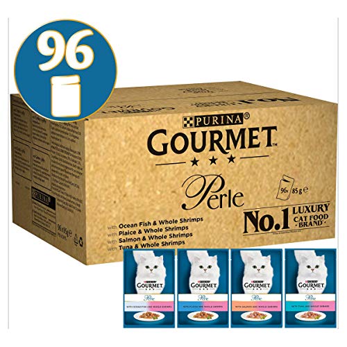 Gourmet Wet Cat Food Pouches in Gravy - Perle Chef's Collection 40 x 85g - Mix of Fish, Lamb, Duck, Turkey, Pet Food - Wet - Bulk Food, Cat Wet Food suitable for Adult and Senior Cats