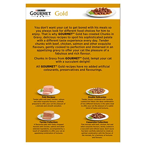 Gourmet Wet Cat Food Pouches in Gravy - Perle Chef's Collection 40 x 85g - Mix of Fish, Lamb, Duck, Turkey, Pet Food - Wet - Bulk Food, Cat Wet Food suitable for Adult and Senior Cats