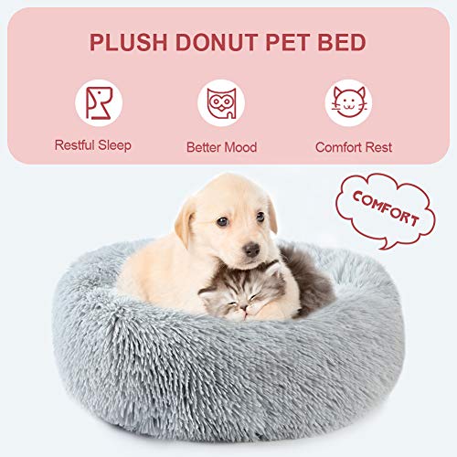 Vanansa Small Cat Bed for Indoor Cats, Self-Warming Donut kitty beds for Small Cats Improving Sleep and Keeping Warm, Washable Pet bed with Anti Slip Base