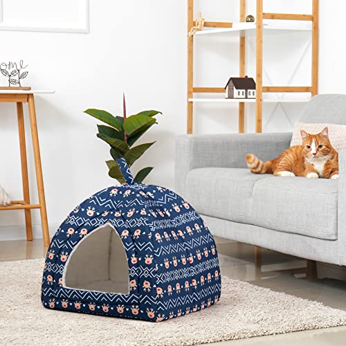 Hollypet Cat Bed Kitten Bed Self-Warming 2-in-1 Foldable Comfortable Igloo Triangle Pet Tent House