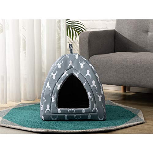 Hollypet Cat Bed Kitten Bed Self-Warming 2-in-1 Foldable Comfortable Igloo Triangle Pet Tent House