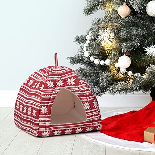 Hollypet Cat Bed Kitten Bed Self-Warming 2-in-1 Foldable Comfortable Igloo Triangle Pet Tent House