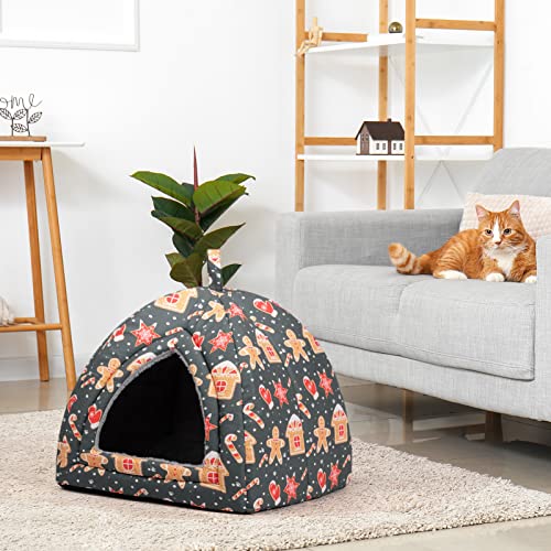 Hollypet Cat Bed Kitten Bed Self-Warming 2-in-1 Foldable Comfortable Igloo Triangle Pet Tent House