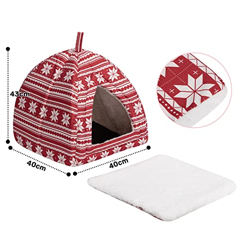 Hollypet Cat Bed Kitten Bed Self-Warming 2-in-1 Foldable Comfortable Igloo Triangle Pet Tent House