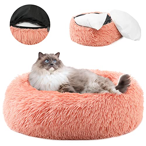 Vanansa Small Cat Bed for Indoor Cats, Self-Warming Donut kitty beds for Small Cats Improving Sleep and Keeping Warm, Washable Pet bed with Anti Slip Base
