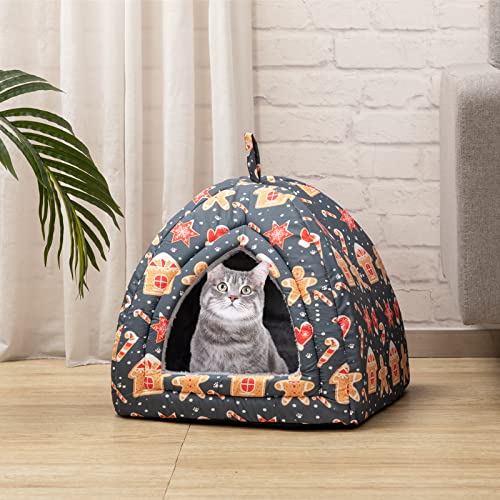 Hollypet Cat Bed Kitten Bed Self-Warming 2-in-1 Foldable Comfortable Igloo Triangle Pet Tent House