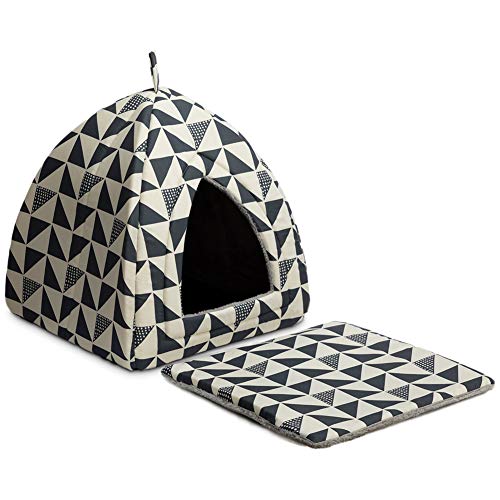 Hollypet Cat Bed Kitten Bed Self-Warming 2-in-1 Foldable Comfortable Igloo Triangle Pet Tent House