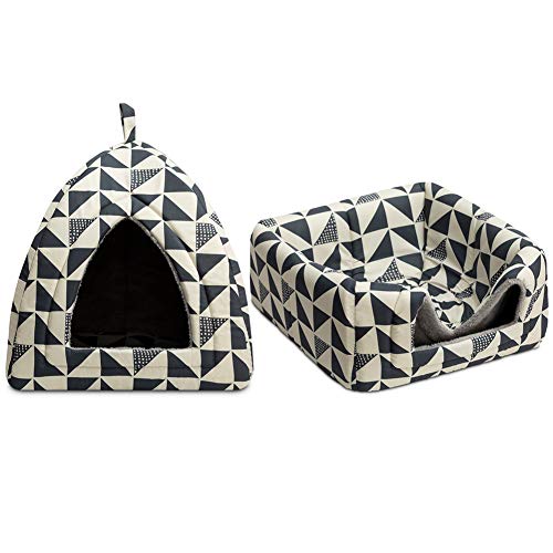Hollypet Cat Bed Kitten Bed Self-Warming 2-in-1 Foldable Comfortable Igloo Triangle Pet Tent House