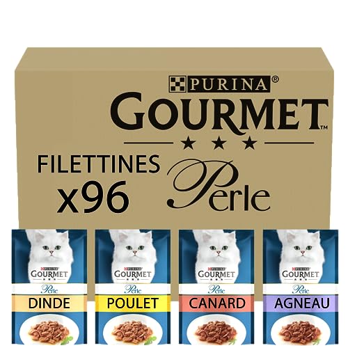Gourmet Wet Cat Food Pouches in Gravy - Perle Chef's Collection 40 x 85g - Mix of Fish, Lamb, Duck, Turkey, Pet Food - Wet - Bulk Food, Cat Wet Food suitable for Adult and Senior Cats