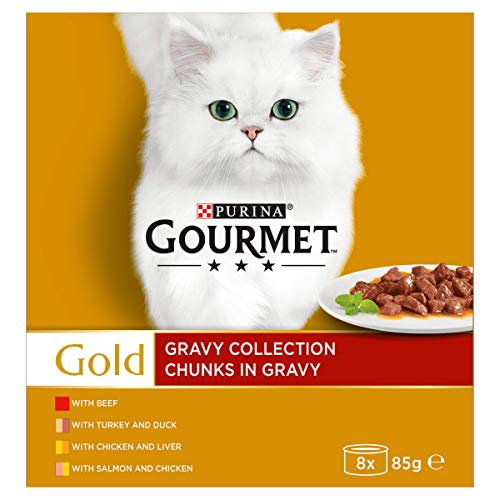 Gourmet Wet Cat Food Pouches in Gravy - Perle Chef's Collection 40 x 85g - Mix of Fish, Lamb, Duck, Turkey, Pet Food - Wet - Bulk Food, Cat Wet Food suitable for Adult and Senior Cats