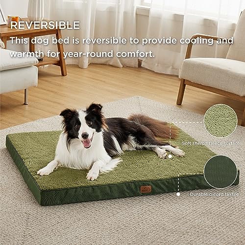 Bedsure Large Dog Bed Washable - Orthopedic Dog Bed and Mattress Mat for Dog Crate with Removable Plush Sherpa Cover, Gifts for Dog