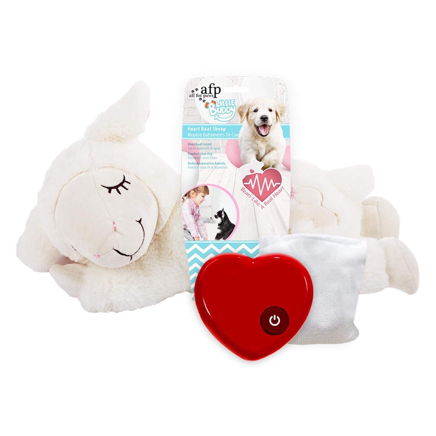 ALL FOR PAWS Little Buddy Heart Beat Sheep, Puppy Toy With Heartbeat Dog Training Toy For Separation Anxiety Relief Behavioral Aid For Pets