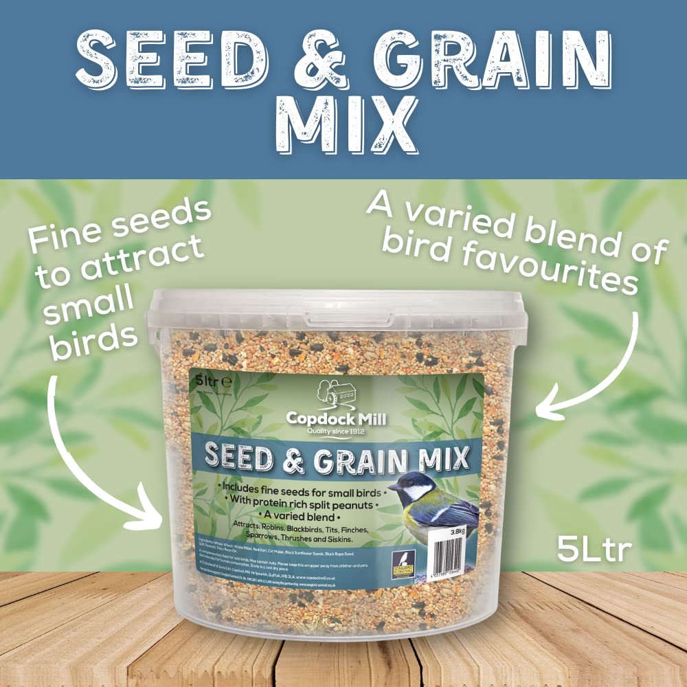 Copdock Mill Wild Bird Seed & Grain Mix Bag – All Year-Round High-Energy Wild Bird Food – 100% Natural Ingredients Including Sunflower Seeds and Peanuts