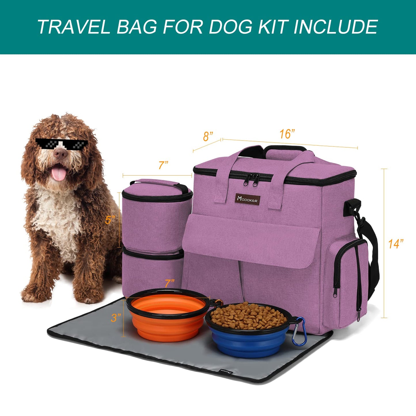 MODOKER Airline Approved Pet Travel Bag, Weekend Travel Set for Dog and Cat, Tote Organizer with Multi-Function Pockets