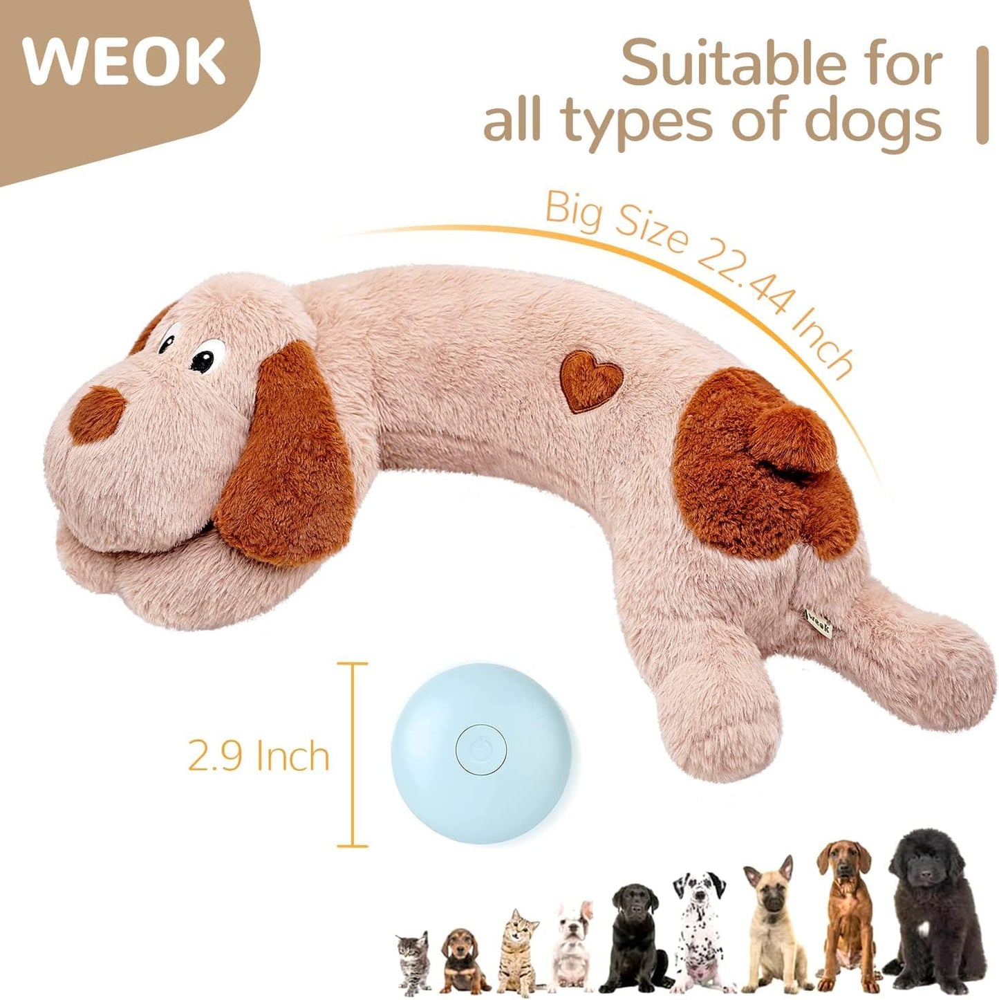 WEOK Heartbeat Puppy Toy with Heat Packs for Pets,Dog Heartbeat Toy for Separation Anxiety Relief Behavioral Training Aid Toy, Heartbeat Stuffed Animal for Puppy Calming Aid Behavioral Aid