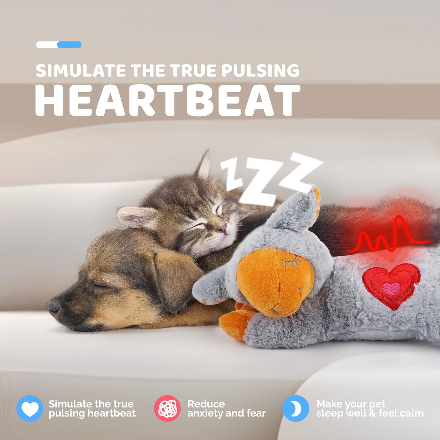 ALL FOR PAWS Heartbeat Dog Toy for Puppy,Snuggle Dog Behavioral Sleep Aid Puppy Toys, Pacifier Calming Behavioral Aid Plush Toy for Dogs