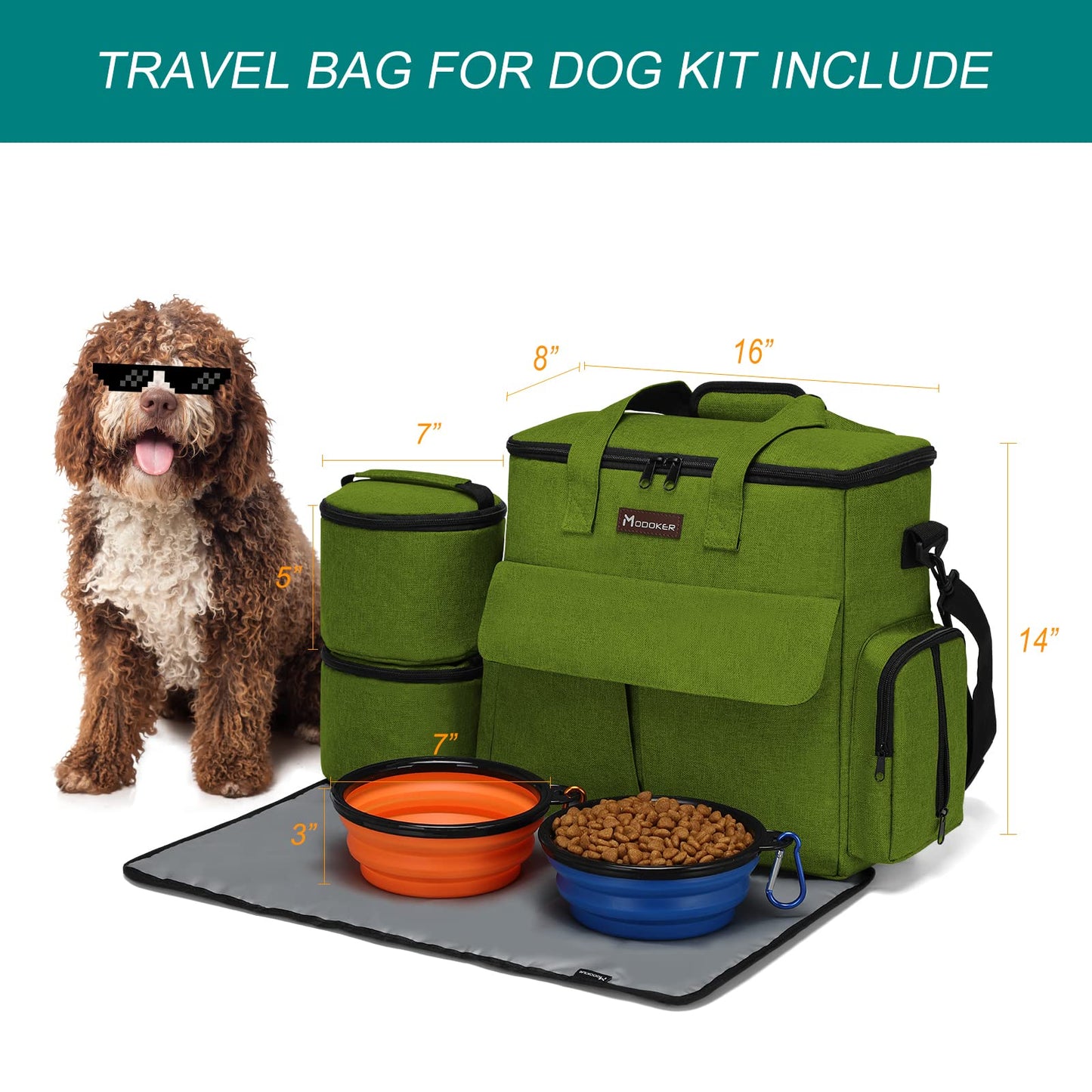 MODOKER Airline Approved Pet Travel Bag, Weekend Travel Set for Dog and Cat, Tote Organizer with Multi-Function Pockets