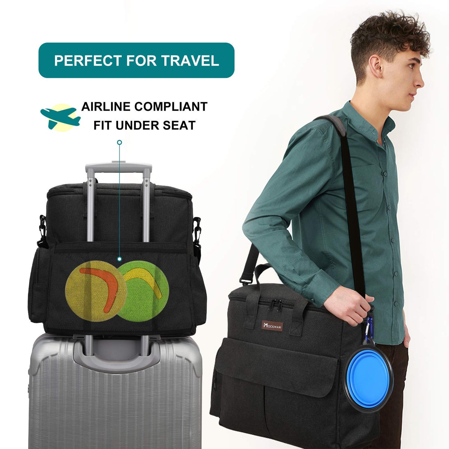 MODOKER Airline Approved Pet Travel Bag, Weekend Travel Set for Dog and Cat, Tote Organizer with Multi-Function Pockets