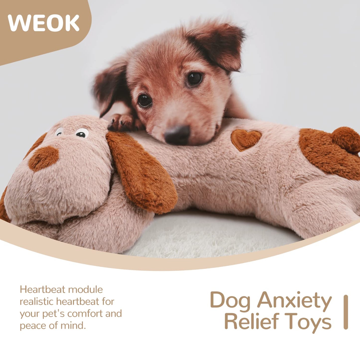 WEOK Heartbeat Puppy Toy with Heat Packs for Pets,Dog Heartbeat Toy for Separation Anxiety Relief Behavioral Training Aid Toy, Heartbeat Stuffed Animal for Puppy Calming Aid Behavioral Aid