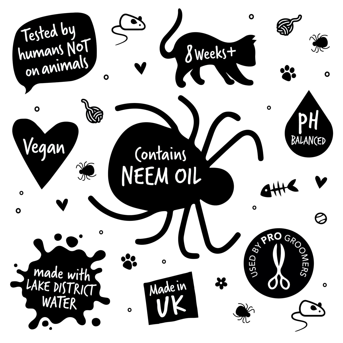 Flea and Tick Cat Shampoo by Bugalugs 500ml, Deep Cleansing Shampoo for Cats for Fleas, Ticks & Mites contains Neem Oil, PH Balanced Vegan, Pet Shampoo