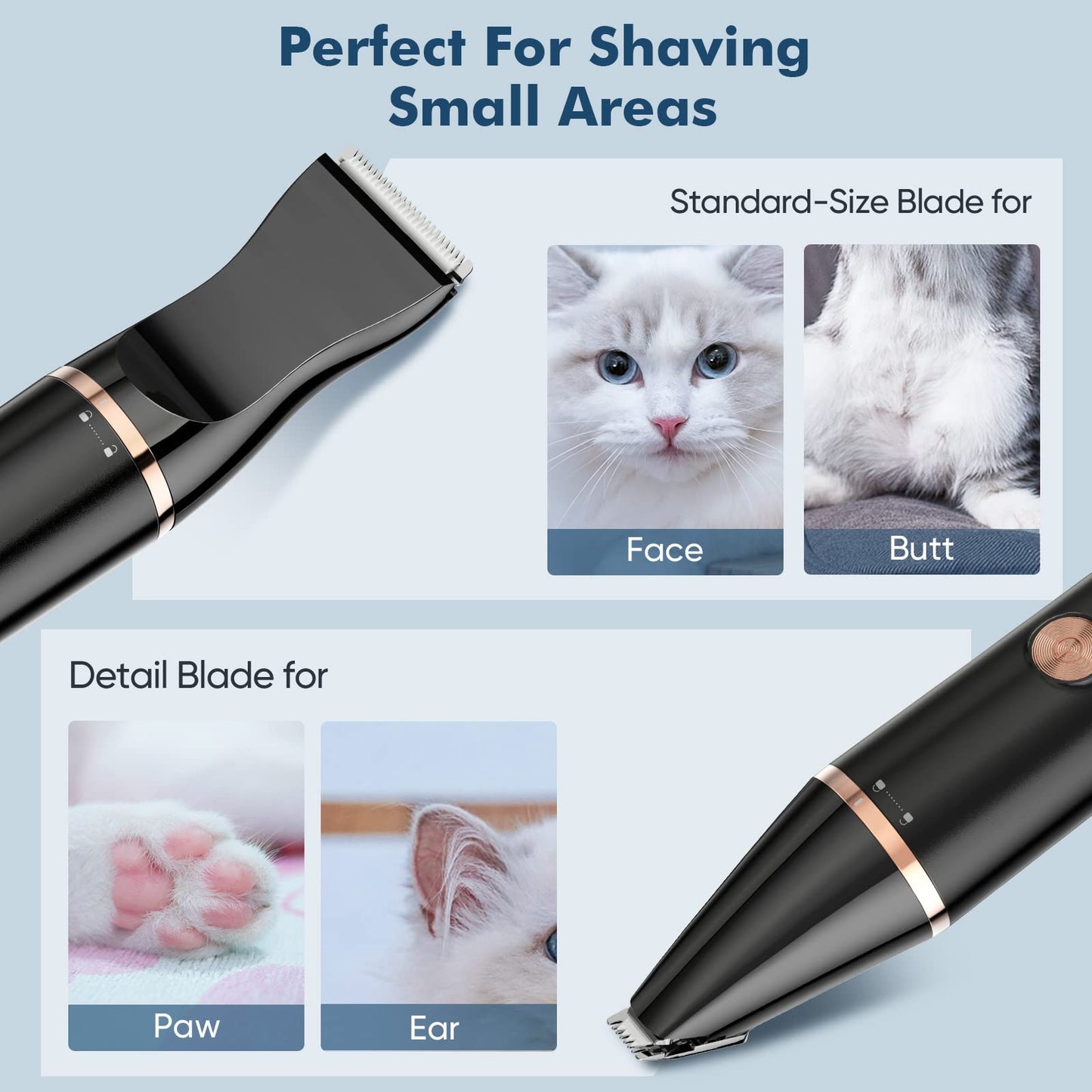 oneisall Cat Clippers with Double Blades,Silent Cat Paw Trimmer,Paw Trimmer Shaver for Cats Dogs Hair Between Paws,Face,Ears,Eyes
