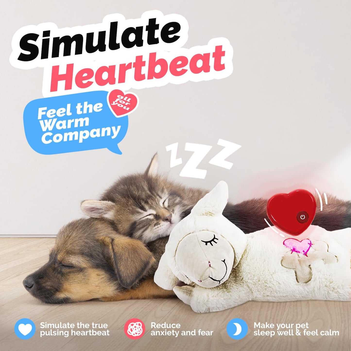 ALL FOR PAWS Little Buddy Heart Beat Sheep, Puppy Toy With Heartbeat Dog Training Toy For Separation Anxiety Relief Behavioral Aid For Pets