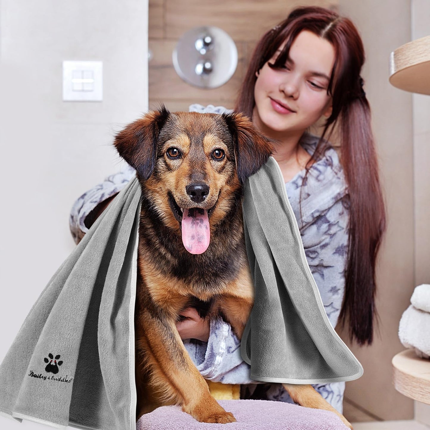 Bailey&buddies® Dog Towels for Drying Dogs - Pack of 2 - Absorbent Soft Microfiber Pet Bath Grooming Towel for Dogs and Cats & other Pet