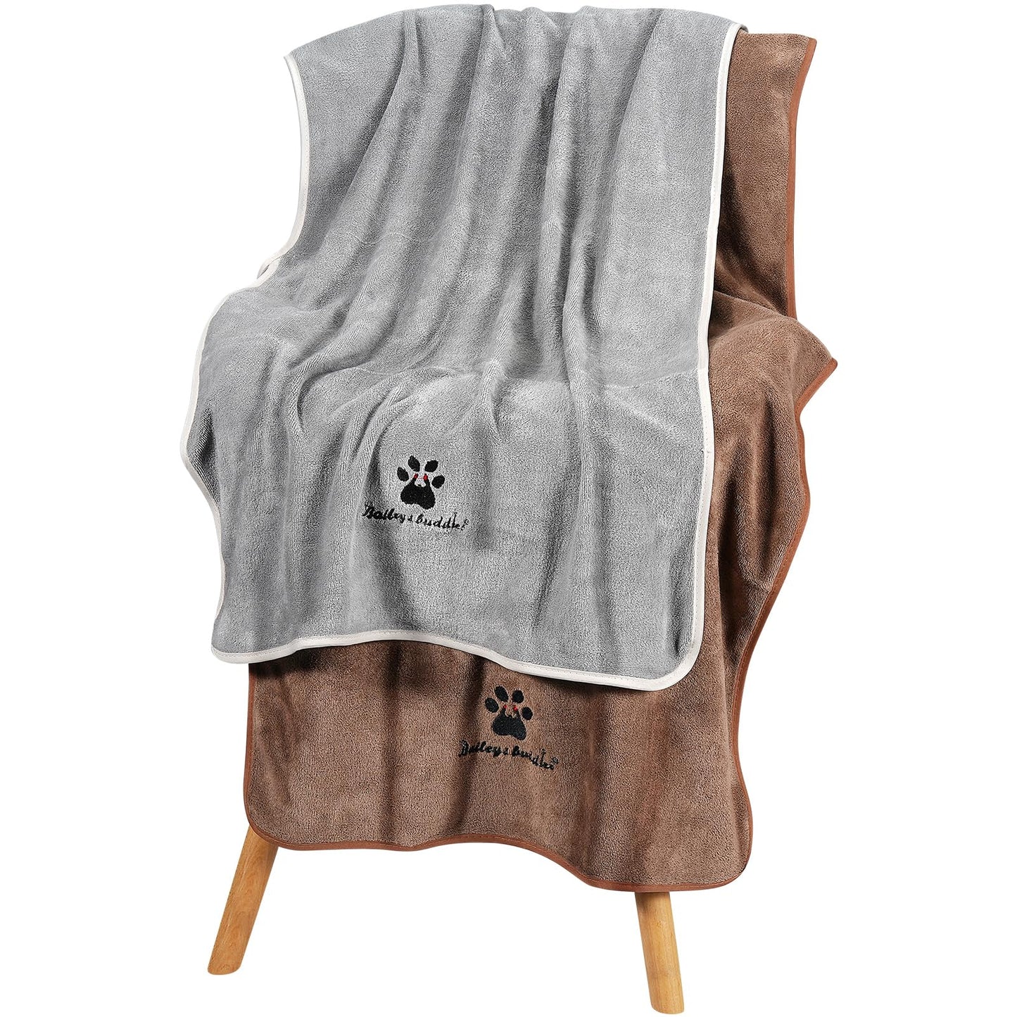 Bailey&buddies® Dog Towels for Drying Dogs - Pack of 2 - Absorbent Soft Microfiber Pet Bath Grooming Towel for Dogs and Cats & other Pet