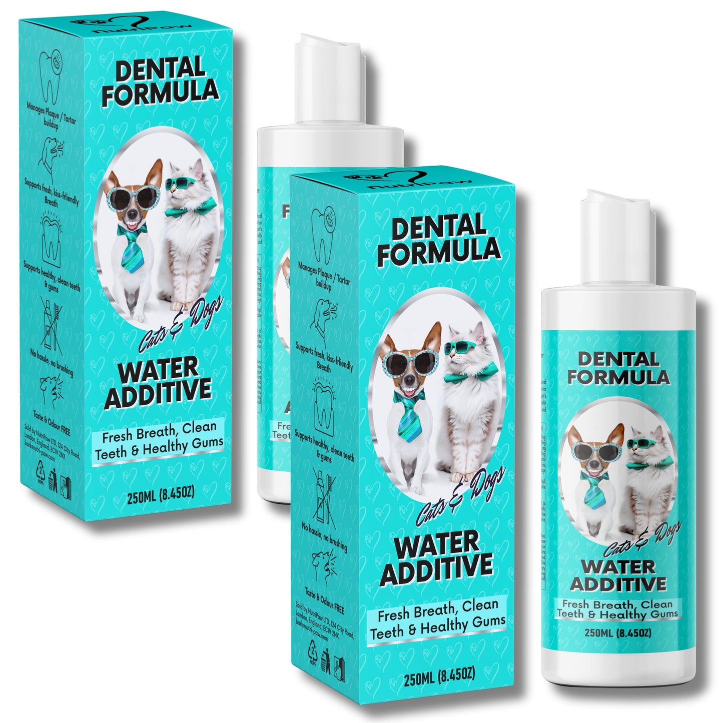 NutriPaw Dental Formula Water Additive For Dogs & Cats - Clean Teeth, Healthy Gums & Fresh Breath - Manage Plaque & Tartar Build-Up - Fuss-Free - No Brushing Needed - Cat/Dog Mouthwash & Oral Health