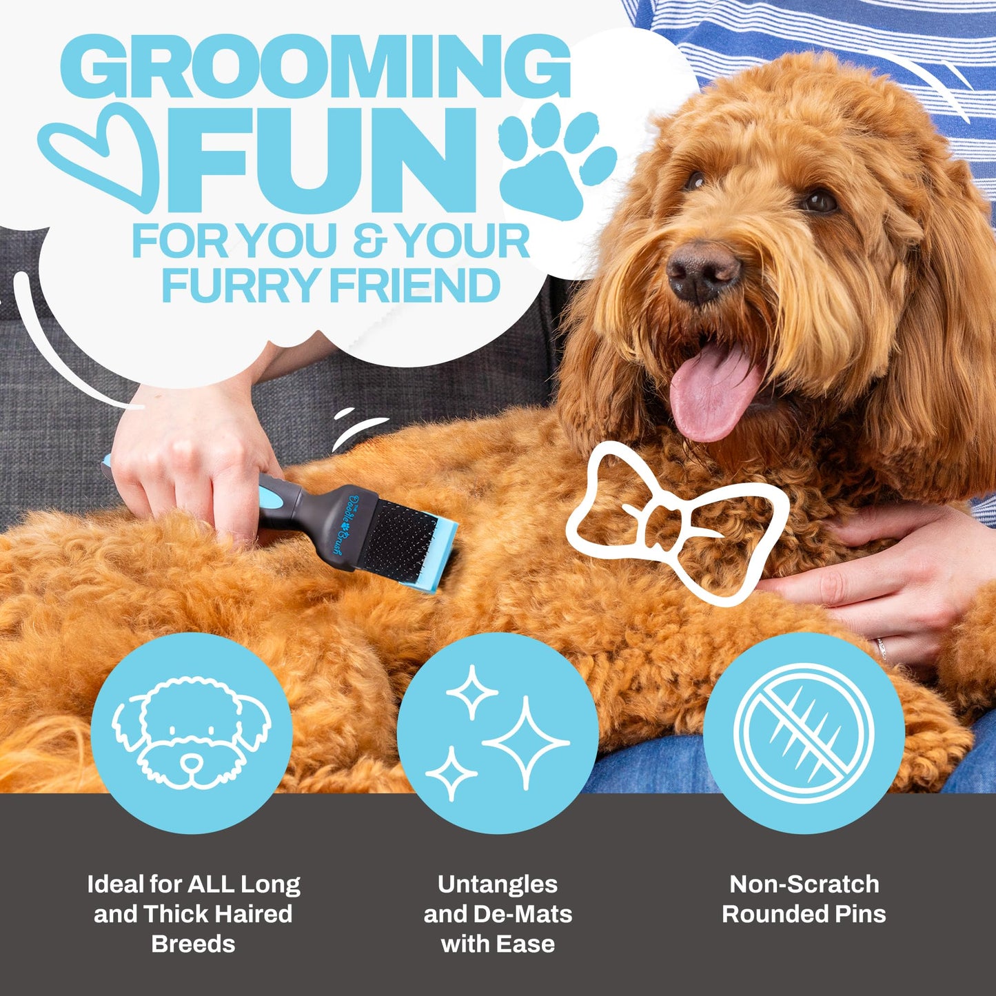 The Doodle Brush - Slicker Dog Brush, Slicker Brush Dog, Dog Brush For Cockapoo, Goldendoodle, Poodle Dog Brush, Dog Detangler Brush, Dog Slicker Brush, Dog Brush For Long Haired Dogs (Single Head)