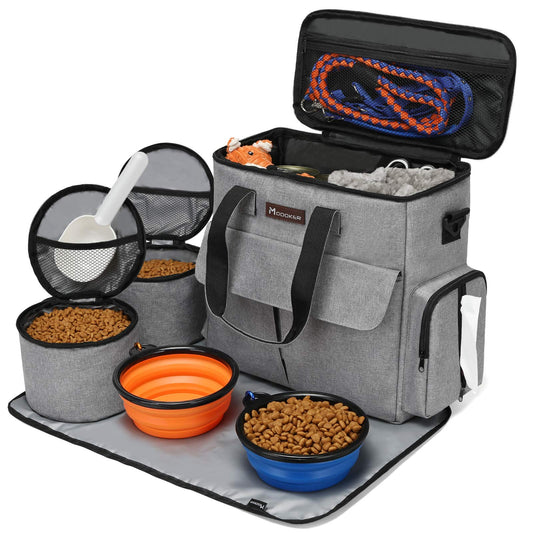 MODOKER Airline Approved Pet Travel Bag, Weekend Travel Set for Dog and Cat, Tote Organizer with Multi-Function Pockets
