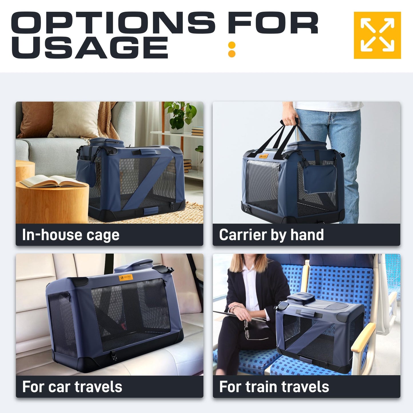 PetProved Dog Travel Crate Dog Carrier Cat Carrier Large Pet Carrier for Medium Dogs Puppy Carrier Soft Fabric Dog Car Crate Collapsible for Car