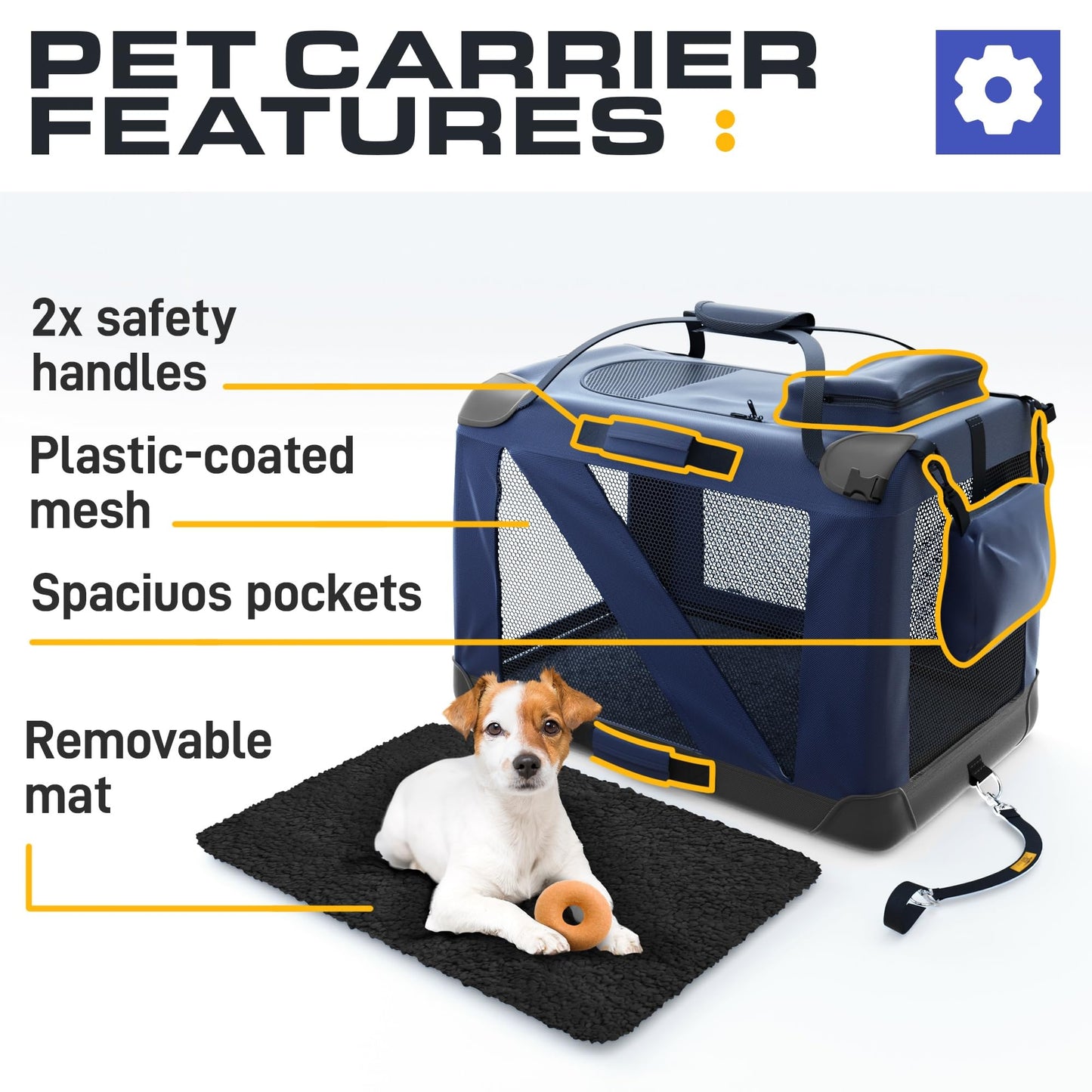PetProved Dog Travel Crate Dog Carrier Cat Carrier Large Pet Carrier for Medium Dogs Puppy Carrier Soft Fabric Dog Car Crate Collapsible for Car