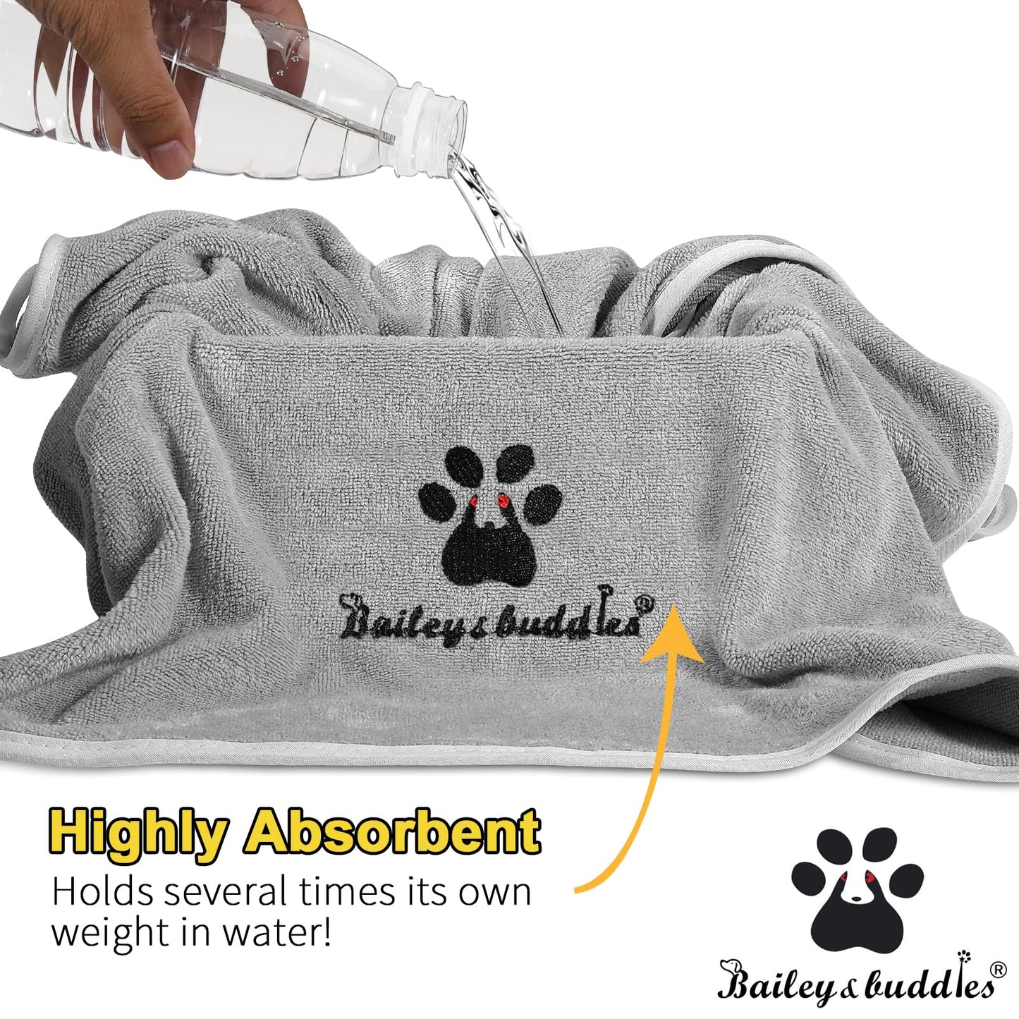 Bailey&buddies® Dog Towels for Drying Dogs - Pack of 2 - Absorbent Soft Microfiber Pet Bath Grooming Towel for Dogs and Cats & other Pet