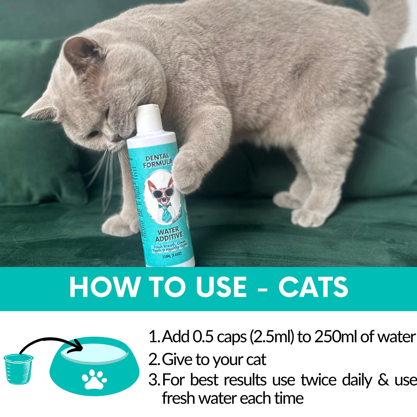 NutriPaw Dental Formula Water Additive For Dogs & Cats - Clean Teeth, Healthy Gums & Fresh Breath - Manage Plaque & Tartar Build-Up - Fuss-Free - No Brushing Needed - Cat/Dog Mouthwash & Oral Health