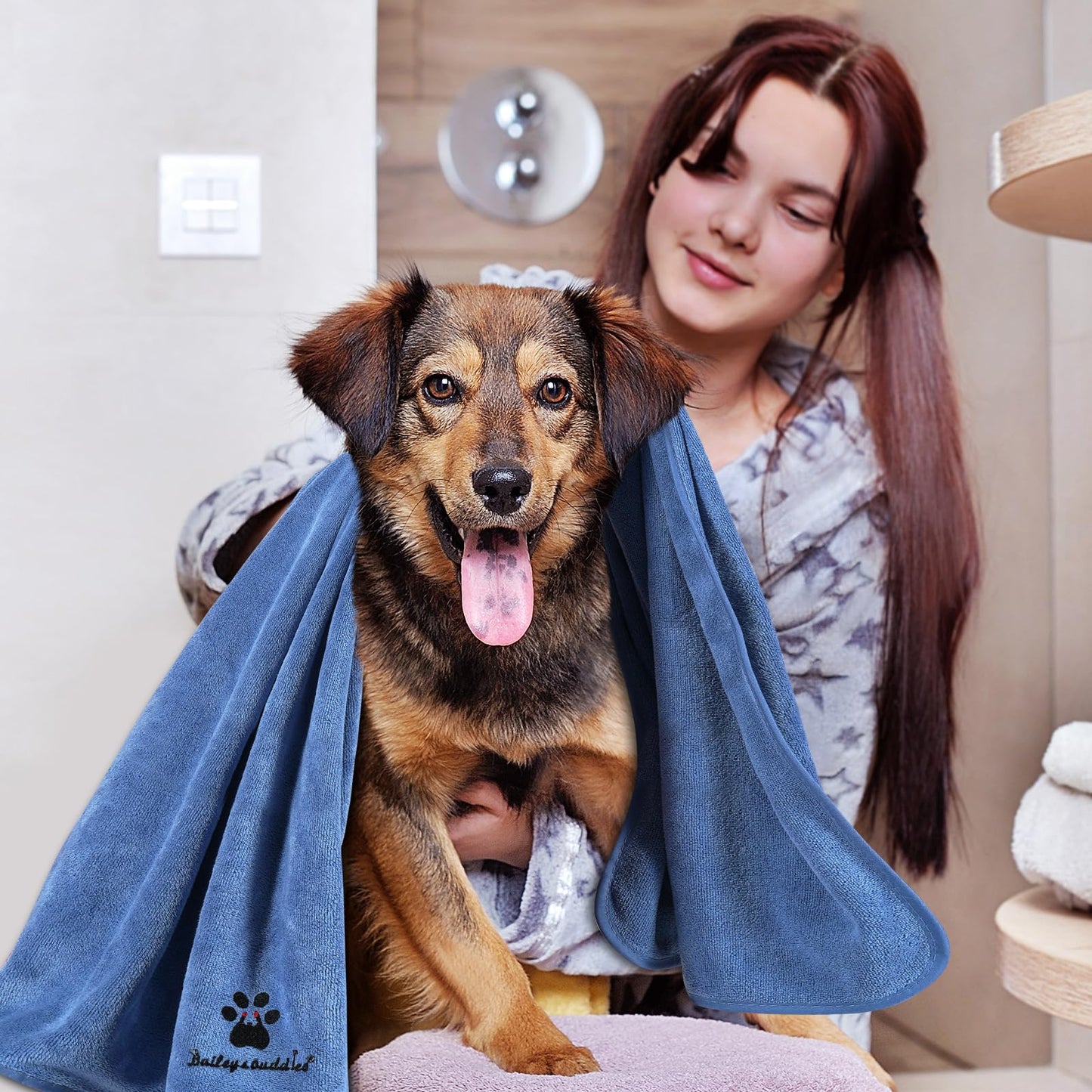 Bailey&buddies® Dog Towels for Drying Dogs - Pack of 2 - Absorbent Soft Microfiber Pet Bath Grooming Towel for Dogs and Cats & other Pet