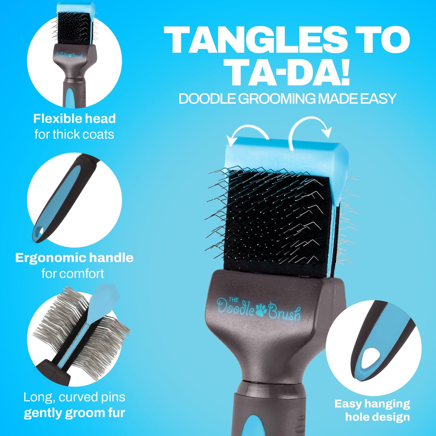The Doodle Brush - Slicker Dog Brush, Slicker Brush Dog, Dog Brush For Cockapoo, Goldendoodle, Poodle Dog Brush, Dog Detangler Brush, Dog Slicker Brush, Dog Brush For Long Haired Dogs (Single Head)