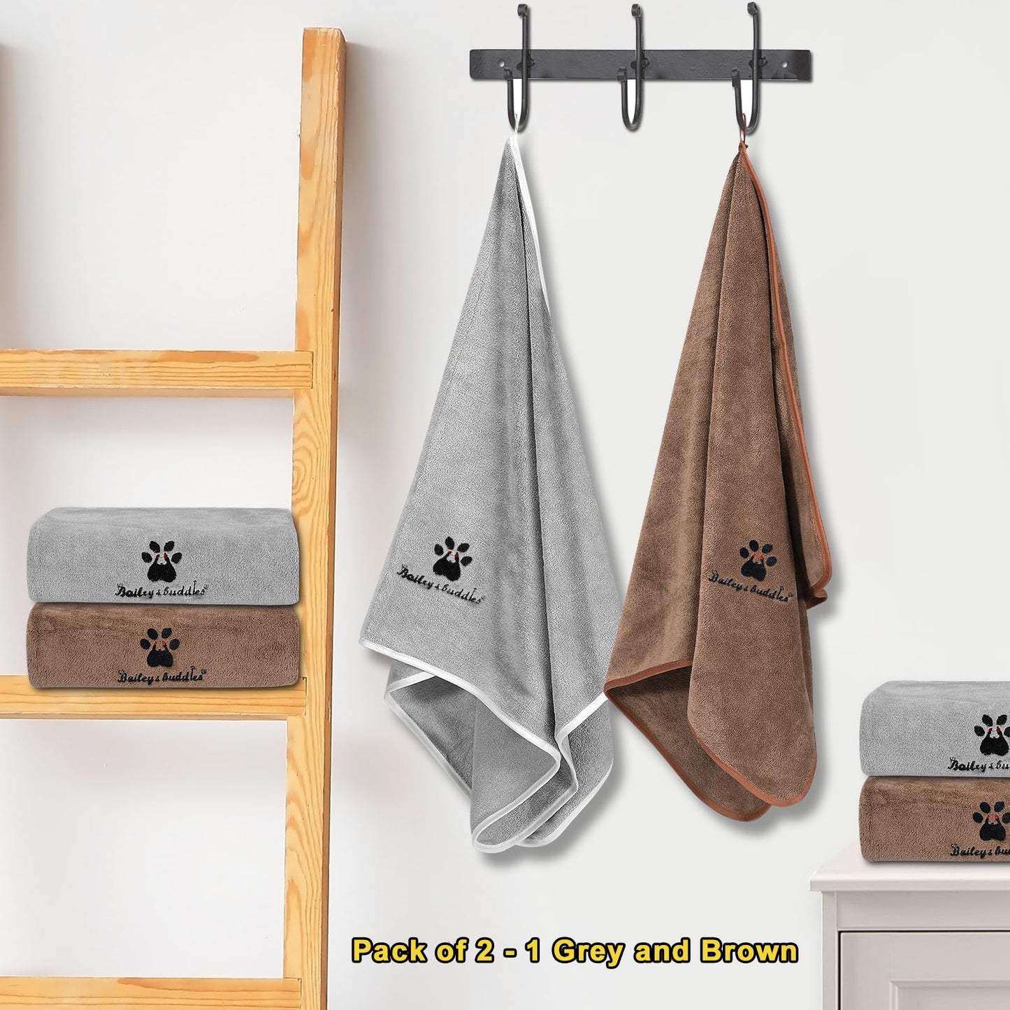Bailey&buddies® Dog Towels for Drying Dogs - Pack of 2 - Absorbent Soft Microfiber Pet Bath Grooming Towel for Dogs and Cats & other Pet