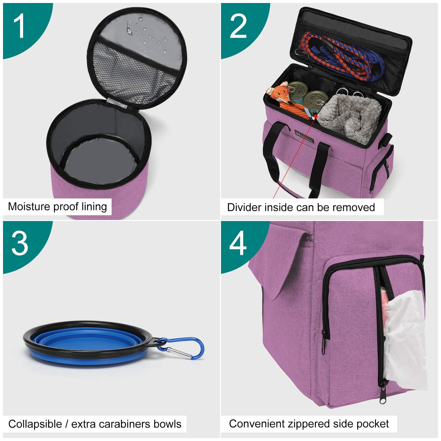 MODOKER Airline Approved Pet Travel Bag, Weekend Travel Set for Dog and Cat, Tote Organizer with Multi-Function Pockets