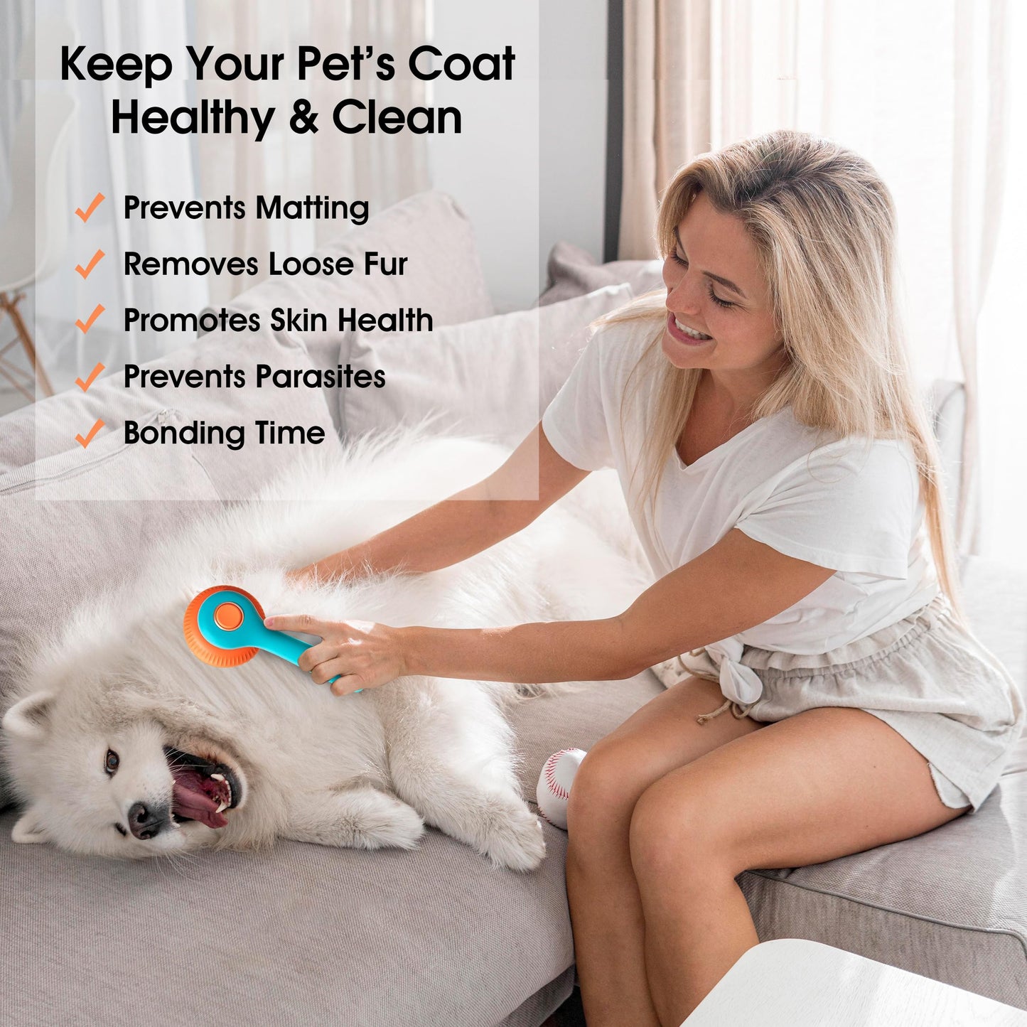 Revolex Cat Dog Brush for Grooming, Slicker Dog Brush for Shedding, Self-Cleaning Comb for Short and Long Haired Cats/Dogs Tangled Deshedding Hair Remover Tool, Pet Hair Brush with Button