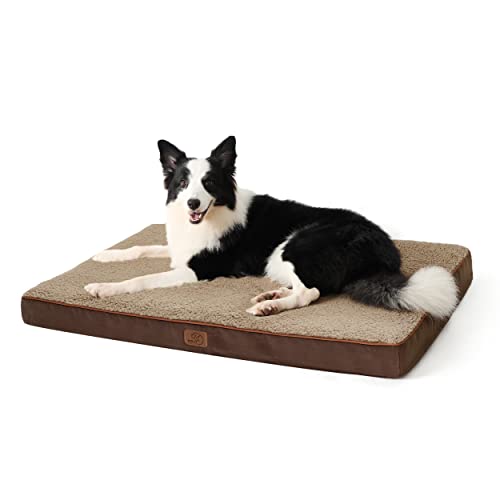 Bedsure Large Dog Bed Washable - Orthopedic Dog Bed and Mattress Mat for Dog Crate with Removable Plush Sherpa Cover, Gifts for Dog