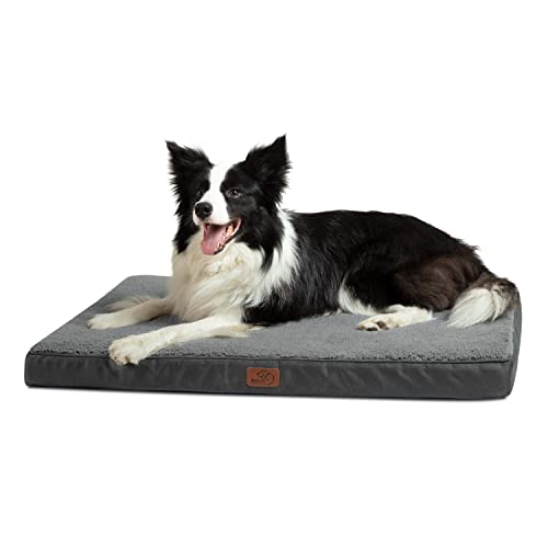 Bedsure Large Dog Bed Washable - Orthopedic Dog Bed and Mattress Mat for Dog Crate with Removable Plush Sherpa Cover, Gifts for Dog