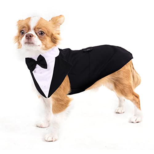 Dog Tuxedo Suit, Dog Clothes Coton Wedding Party Costume Puppy Formal Outfit Festival Shirt Coat Apparel with Detachable Bow Tie Bandana