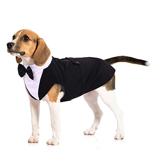 Dog Tuxedo Suit, Dog Clothes Coton Wedding Party Costume Puppy Formal Outfit Festival Shirt Coat Apparel with Detachable Bow Tie Bandana